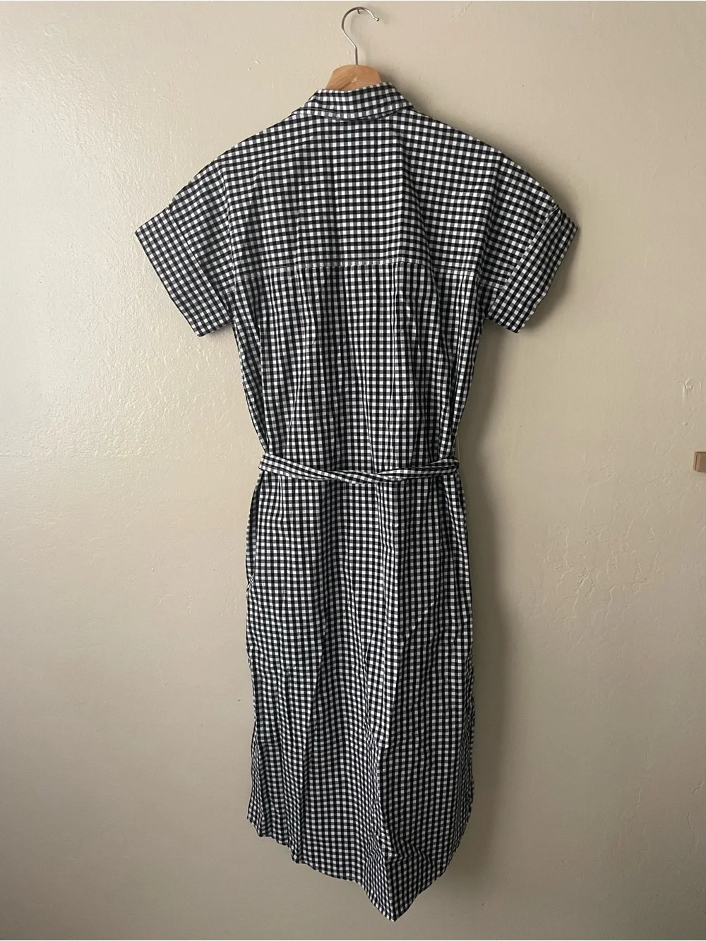 J. Crew Black and White Gingham relaxed Midi Shirt Dress with Tie Waist